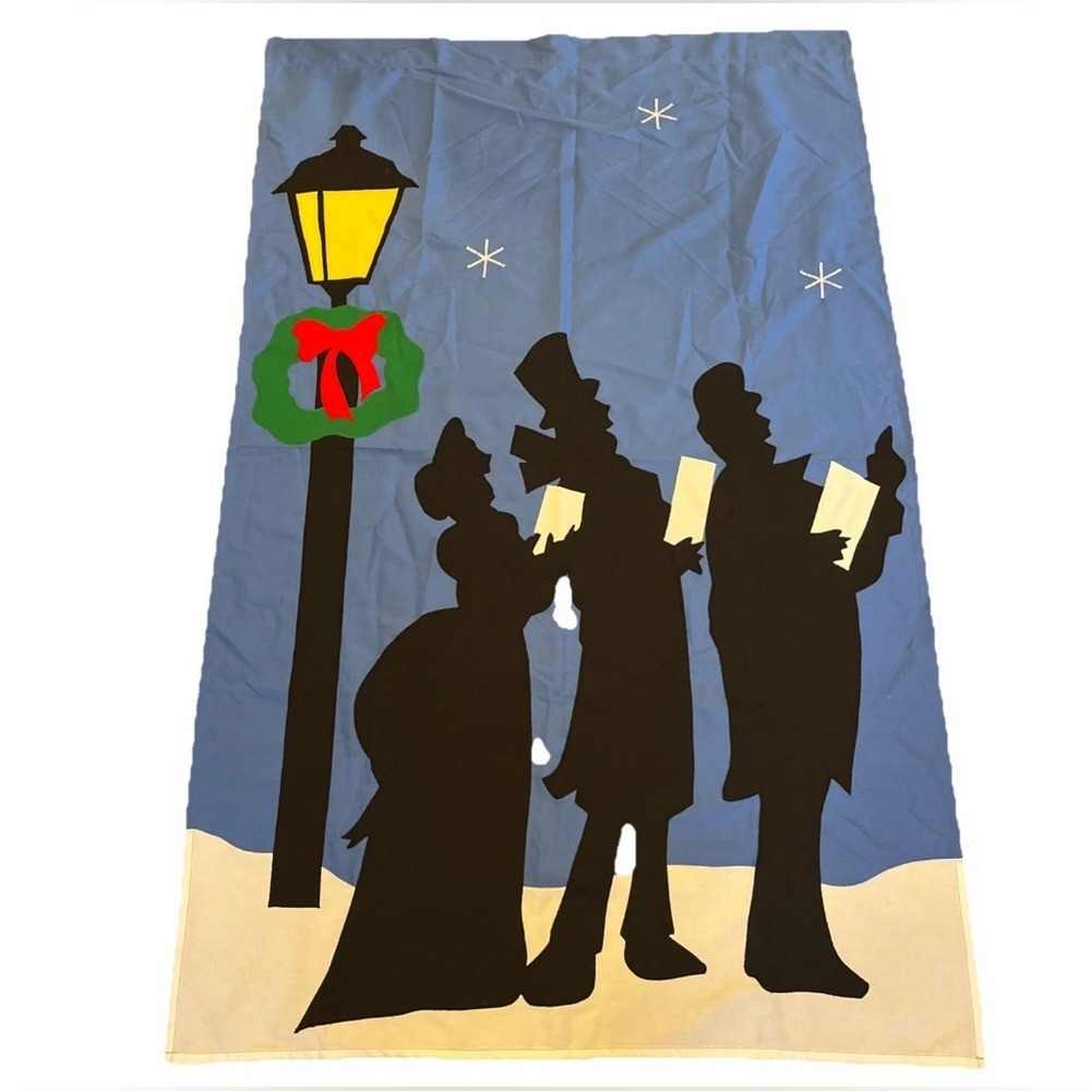 Vintage Victorian Christmas Carolers Flag Wall Hanging Banner Sewed Handmade
